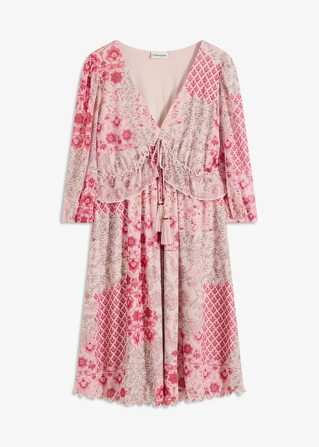 Robe-tunique en mesh imprimé, Couleur: rose imprimé