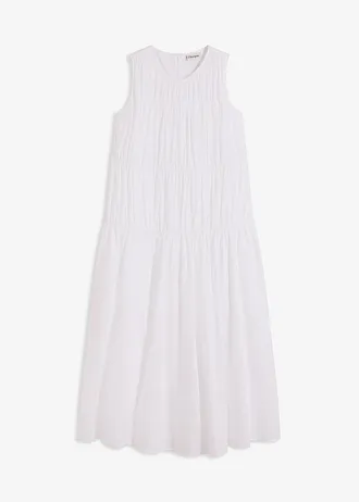 Dlouhé šaty s nařasením, z bavlny, barva: bílá