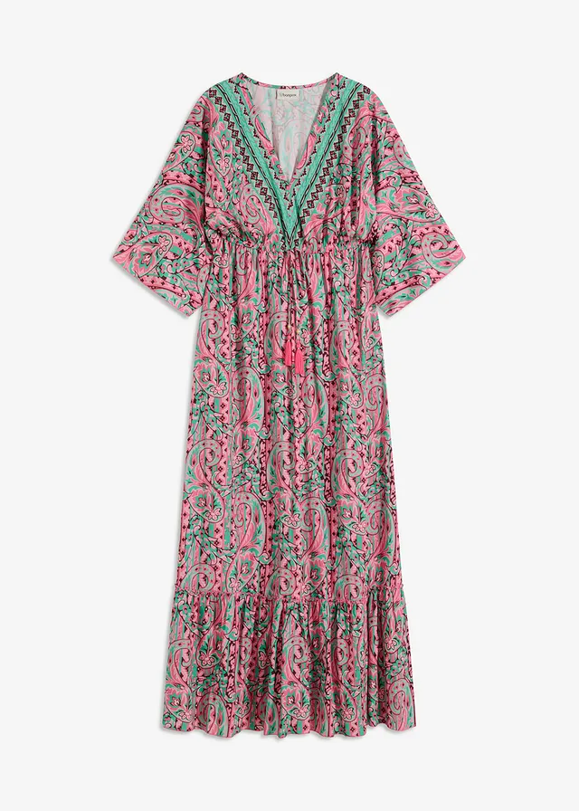Maxi jurk van soepele viscose, Kleur: pink-turkoois