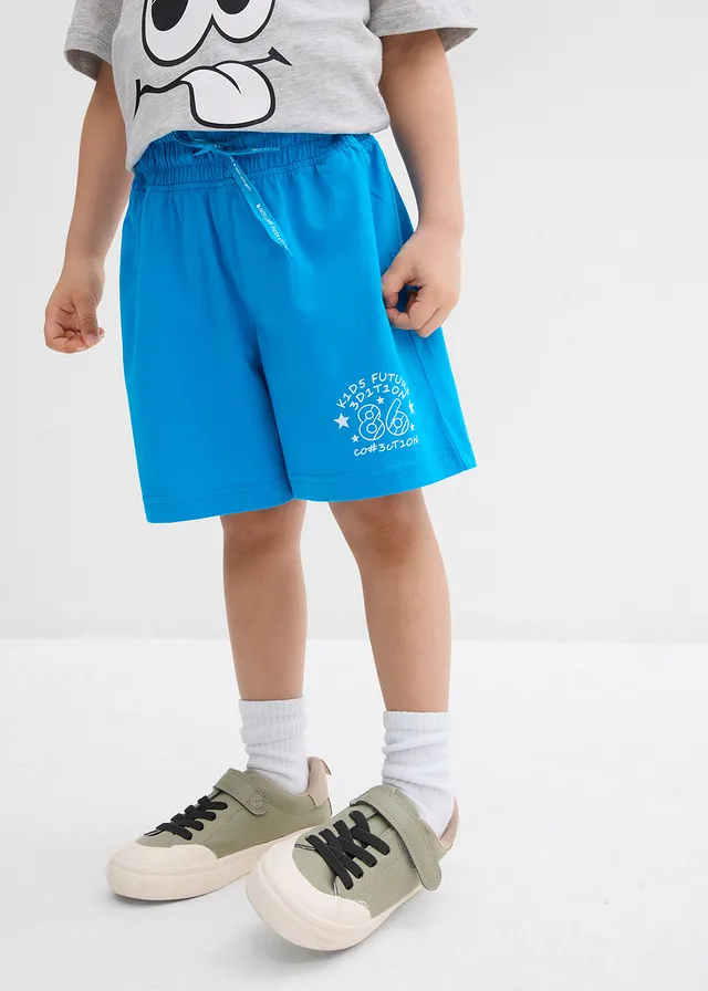 Lot de 2 bermudas jersey 100% coton, Couleur: bleu foncé + bleu pacifique imprimé