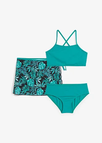 Bikini en rokje (3-dlg. set) • blauwgroen-zwart met print • bonprix online shop