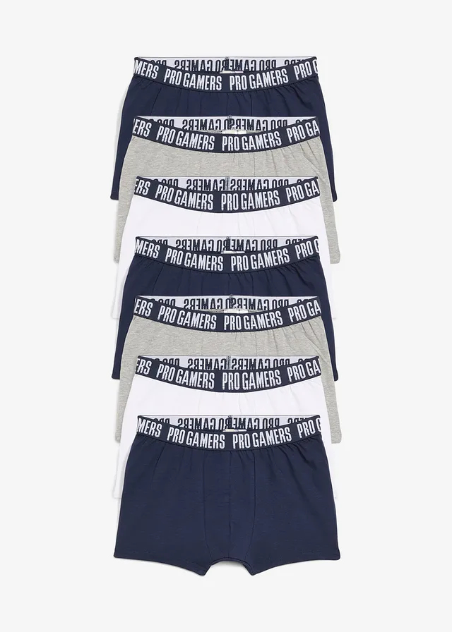 Lot de 7 boxers avec coton doux, Couleur: blanc + gris clair chiné + bleu foncé