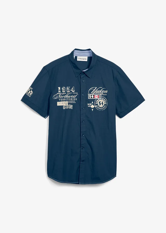 Overhemd met print slim fit, Kleur: donkerblauw