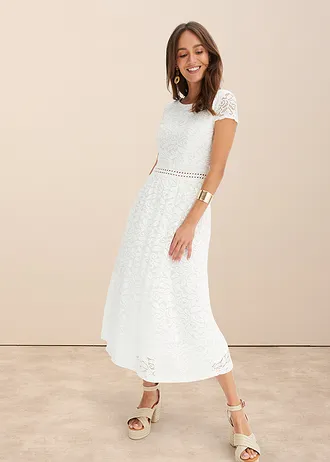 Krajkové šaty s háčkovanou vsadkou v pase • přírodní bílá • bonprix obchod