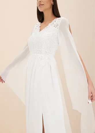 Trouwjurk van chiffon met kant • wolwit • bonprix online shop