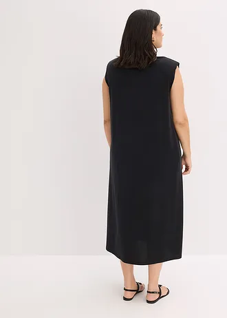 Robe en jersey viscose avec épaulettes, Couleur: noir