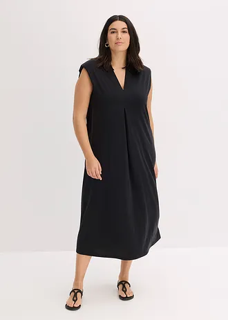 Robe en jersey viscose avec épaulettes, Couleur: noir