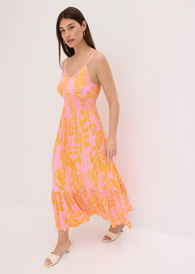 Robe à fines bretelles en jersey viscose, Couleur: orange/magenta