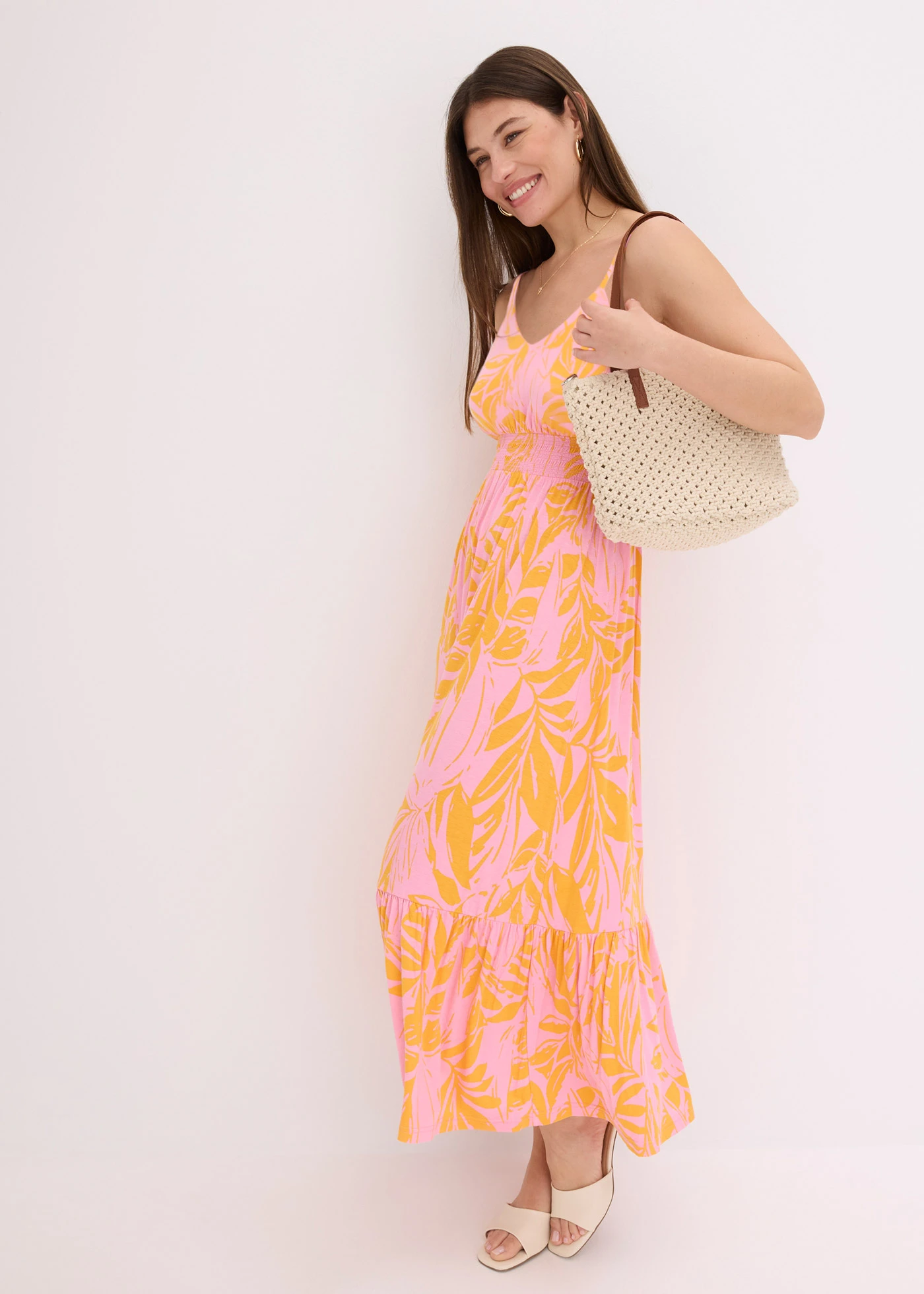 Robe à fines bretelles en jersey viscose • orange-magenta • Boutique bonprix