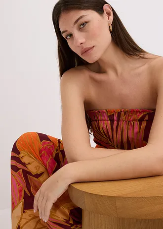 Overal ze splývavé viskózy s potiskem • hnědá s květy • bonprix obchod