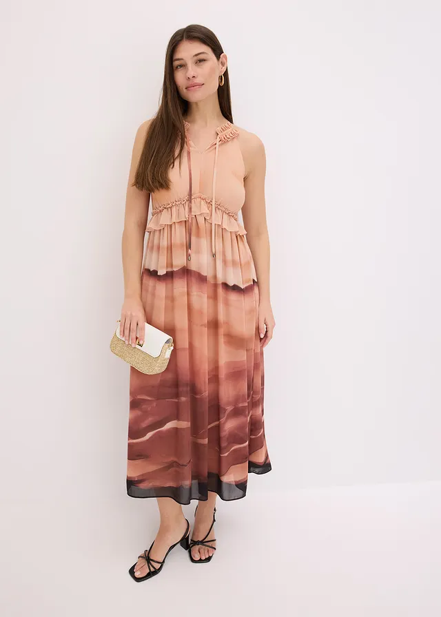 Chiffon jurk, Kleur: bruin