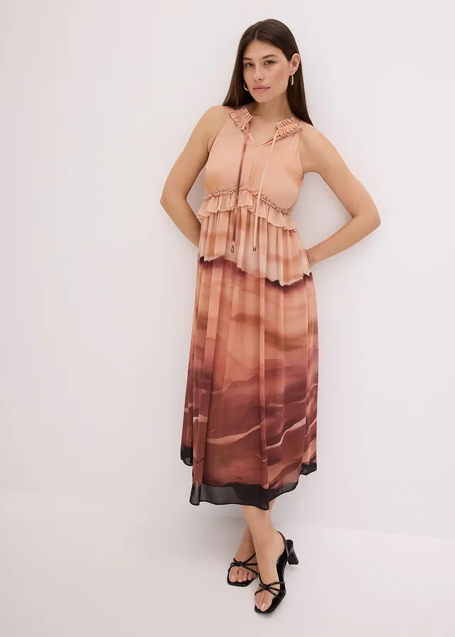 Chiffon jurk, Kleur: bruin