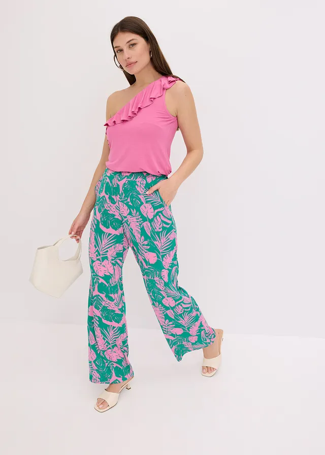 Gedessineerde broek, Kleur: paarspink-groen gebloemd