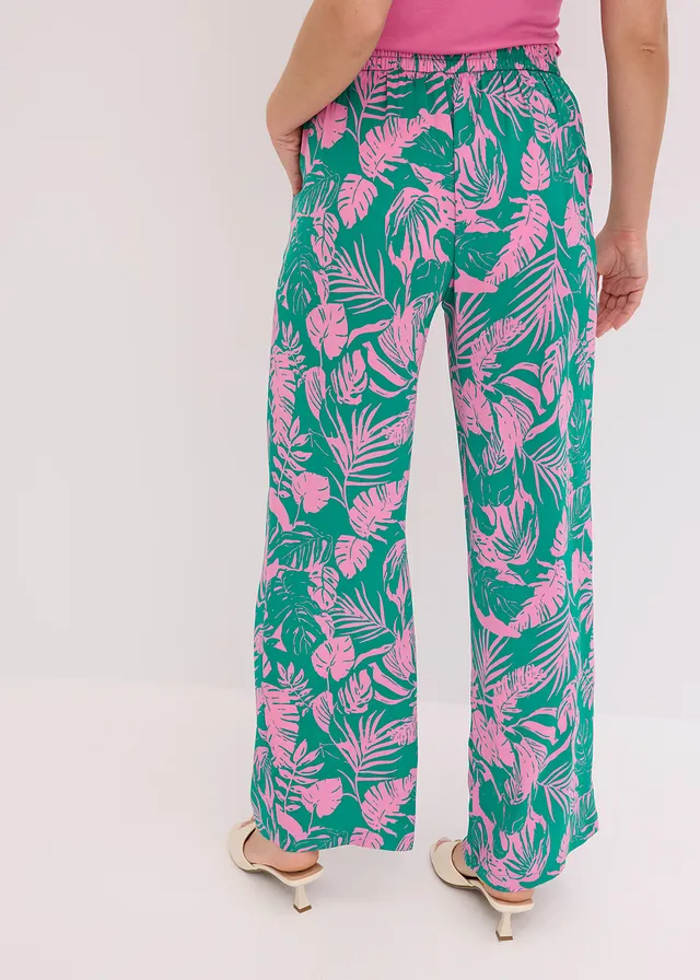 Gedessineerde broek, Kleur: paarspink-groen gebloemd