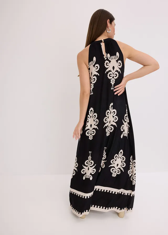 Robe douce en jersey viscose, Couleur: noir/crème imprimé
