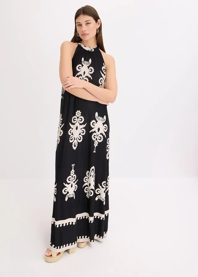 Robe douce en jersey viscose • noir/crème imprimé • product-page.page-title-suffix