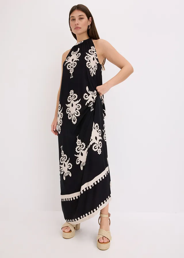 Robe douce en jersey viscose • noir/crème imprimé • product-page.page-title-suffix