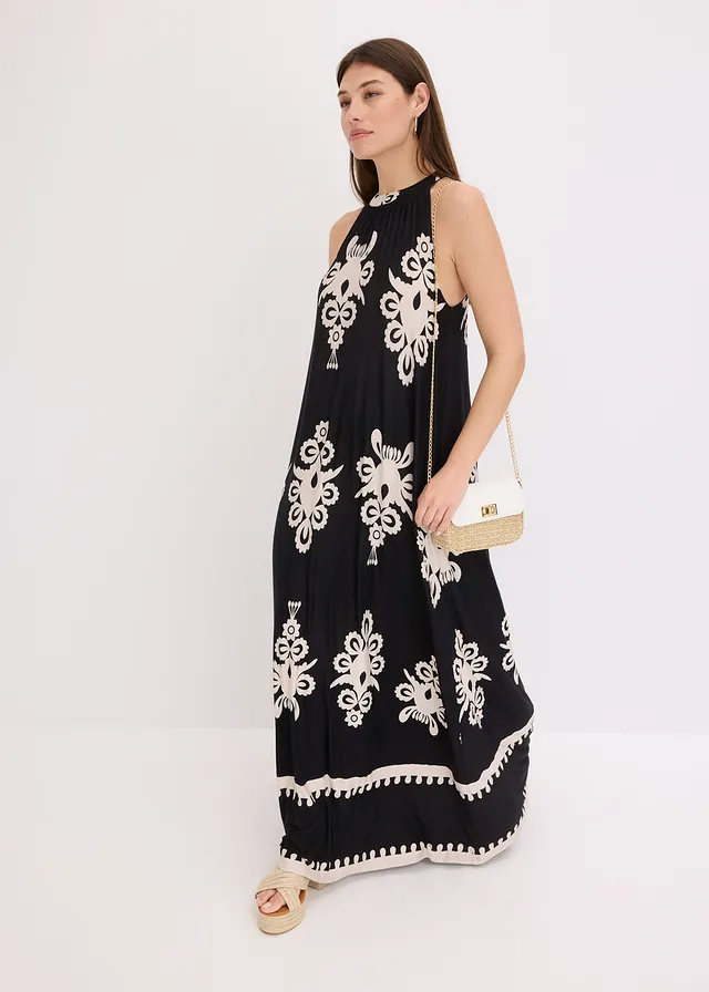 Robe douce en jersey viscose • noir/crème imprimé • product-page.page-title-suffix