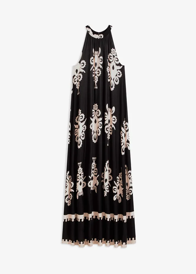 Rochie din jerse din amestec moale cu viscoză • negru/crem cu imprimeu • magazin bonprix