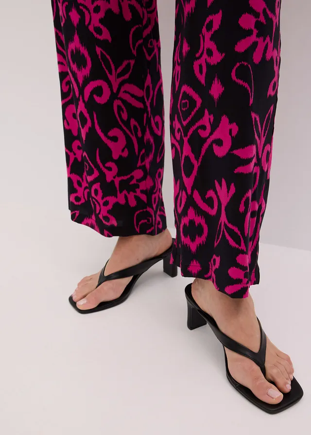 Gedessineerde Marlene Dietrich broek van soepele viscose • zwart/pink • product-page.page-title-suffix