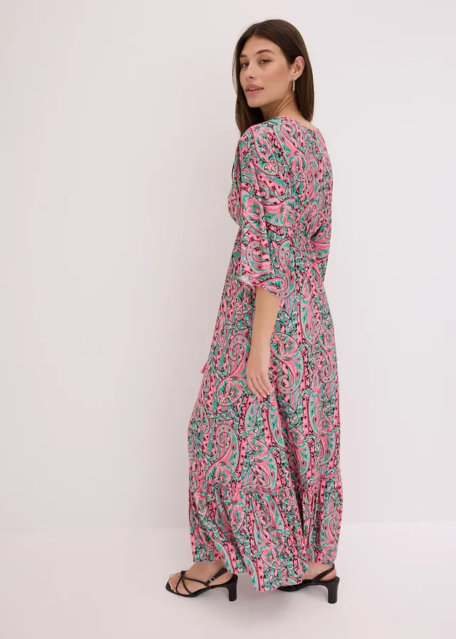 Maxi jurk van soepele viscose, Kleur: pink-turkoois