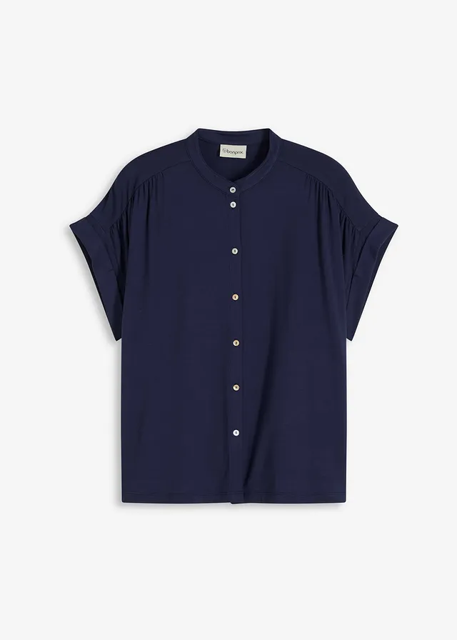 Blouse in een zachte viscosemix, Kleur: donkerblauw