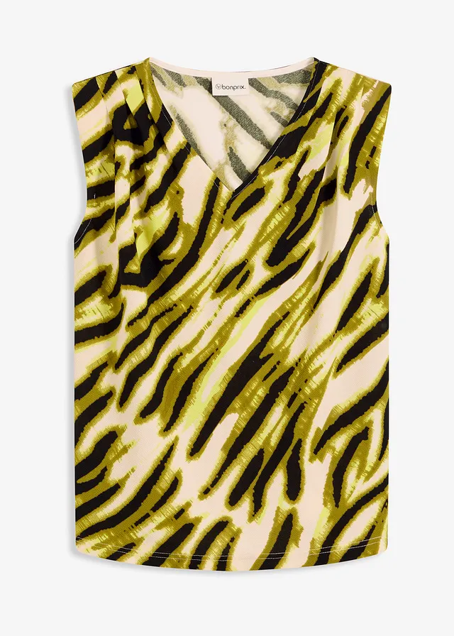 Džersejový top so záhybmi a vypchávkami na pleciach