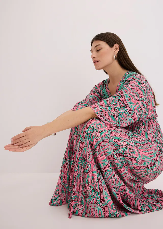 Maxi jurk van soepele viscose • pink-turkoois • product-page.page-title-suffix