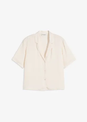 Blouse met reverskraag van satijn • natuurbeige • bonprix online shop