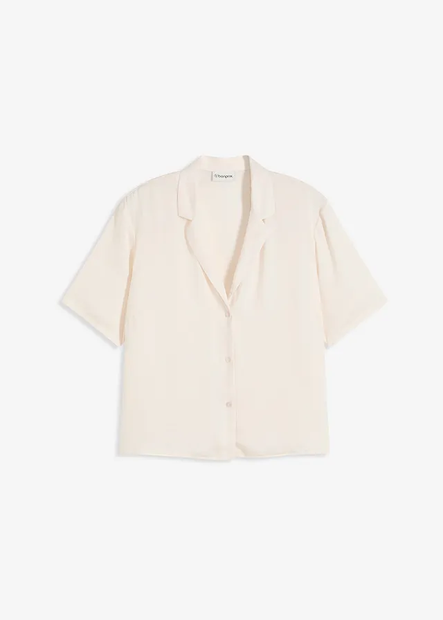 Blouse met reverskraag van satijn • natuurbeige • bonprix online shop