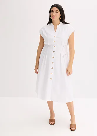 Midi šaty z lehké lněné směsi, barva: bílá