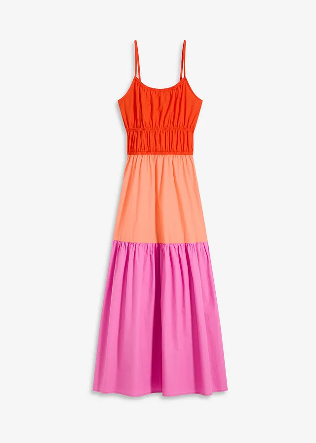 Jurk met spaghettibandjes, Kleur: mandarijnrood-zalm-paarspink
