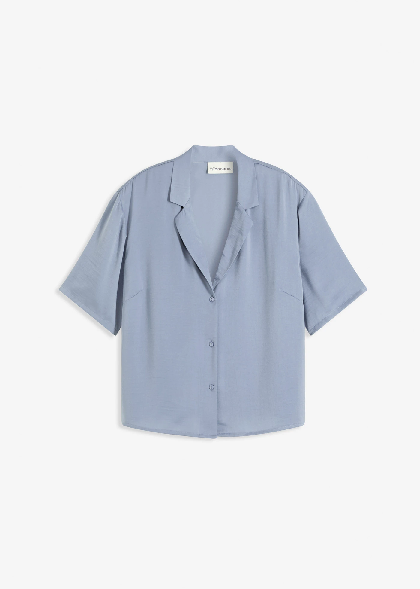 Blouse met reverskraag van satijn • rookblauw • bonprix online shop