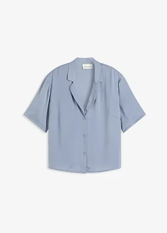 Blouse met reverskraag van satijn • rookblauw • bonprix online shop