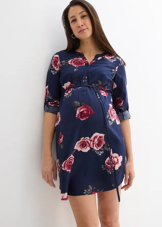 Lange zwangerschapsblouse / voedingsblouse • donkerblauw gebloemd • bonprix online shop