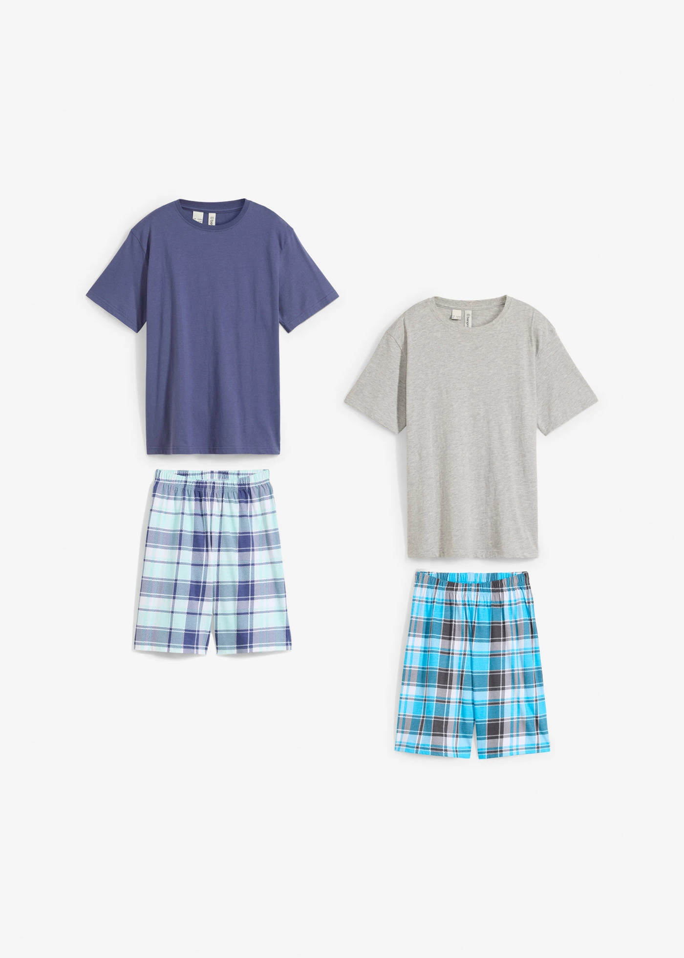 Shortama met zacht biologisch katoen (4-dlg. set) • lichtgrijs gemêleerd+indigo-turkoois+mentholmint geruit • bonprix online shop