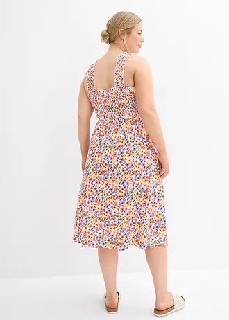 Robe en jersey coton et viscose, Couleur: écru/bleu brillant/jaune/fuchsia/orange chaud/noir imprimé
