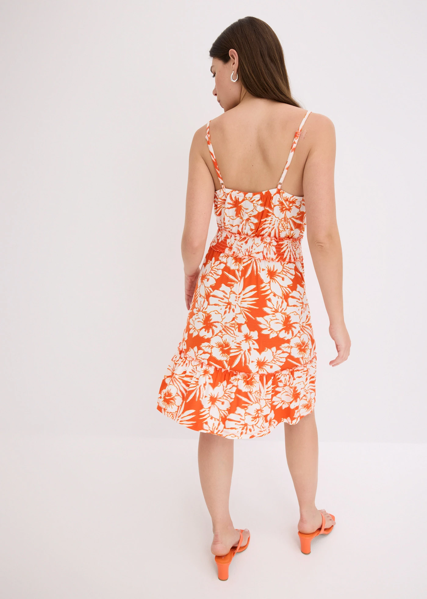 Šaty na ramínka z měkké viskózové směsi s potiskem • oranžovo-bílá s květy • bonprix obchod