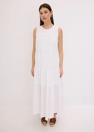 Maxi jurk van katoen met plooitjes, Kleur: wit