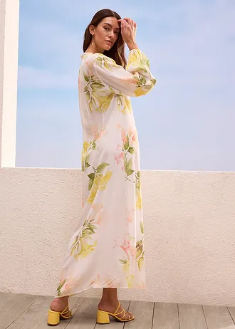 Splývavé tunikové šaty • bílá-broskvová melba-tulipánově žluto-světle lososovo-matně pistáciová s květy • bonprix obchod