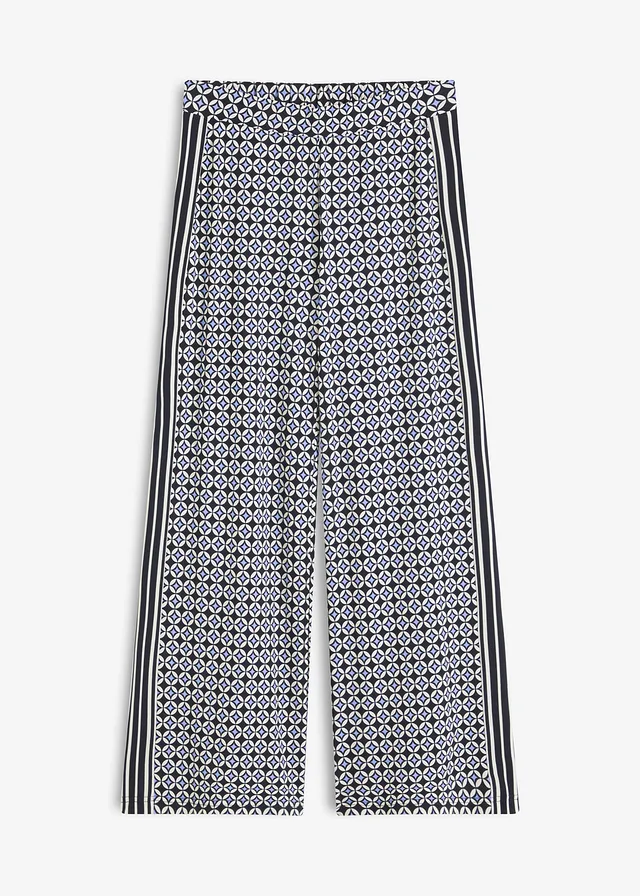 Pantaloni din jerse cu design minimalist • bleumarin/bej natur/albastru mediu cu imprimeu grafic • magazin bonprix
