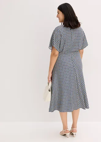 Robe en viscose fluide, Couleur: beige naturel-bleu foncé-bleu moyen