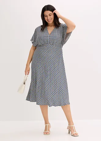 Robe en viscose fluide, Couleur: beige naturel-bleu foncé-bleu moyen