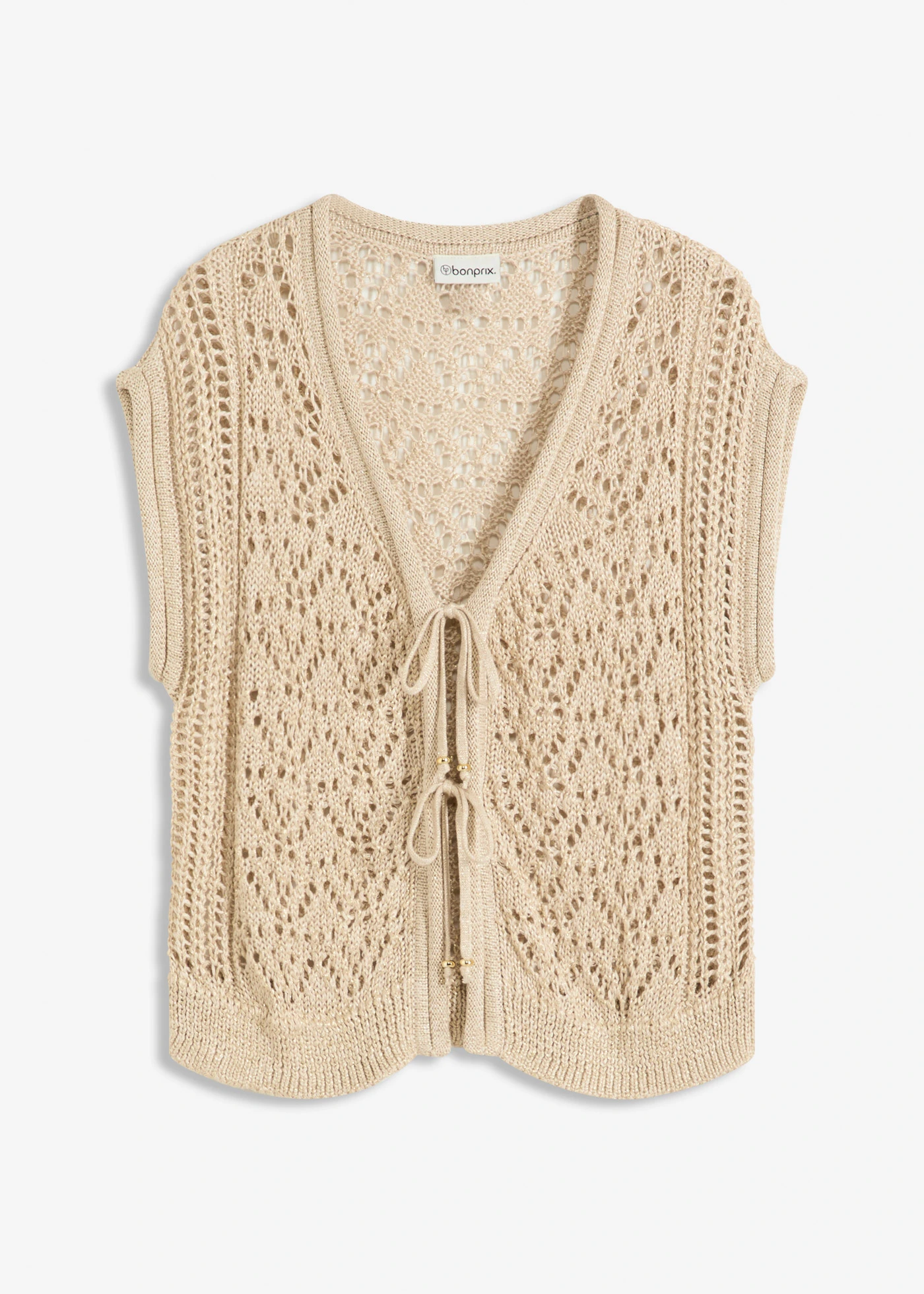 Ajour gebreid vest met viscose en glittergaren • lichtsand-metallic goud • bonprix online shop