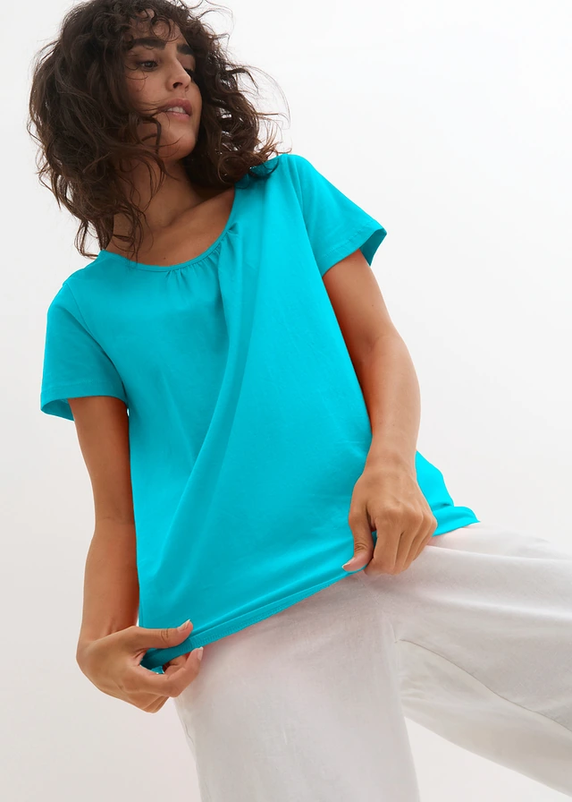 Katoenen shirt, korte mouw, Kleur: Caraïbisch blauw