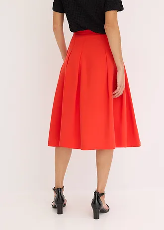 Plooirok van soepele viscose, Kleur: aardbeirood