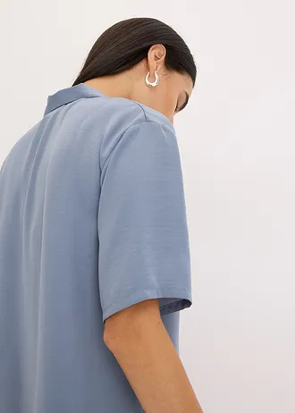 Blouse met reverskraag van satijn • rookblauw • bonprix online shop