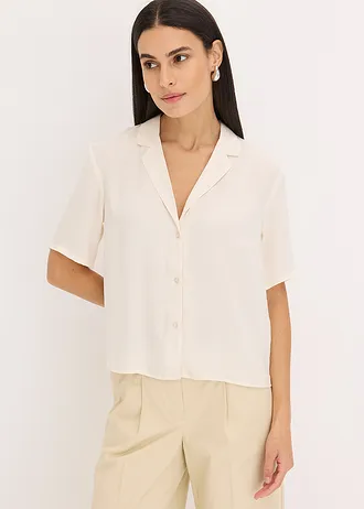 Blouse met reverskraag van satijn • natuurbeige • bonprix online shop
