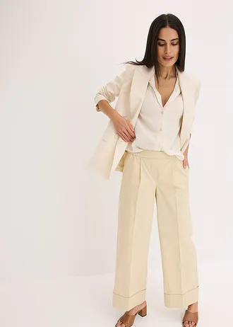 Blouse met reverskraag van satijn • natuurbeige • bonprix online shop