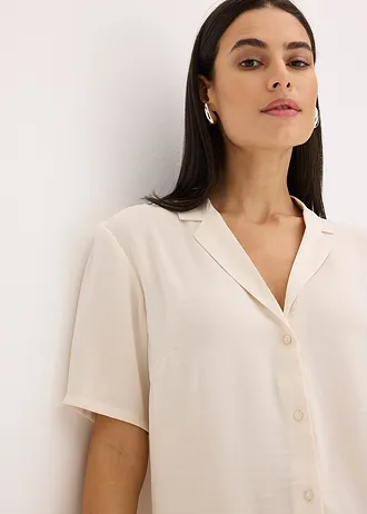 Blouse met reverskraag van satijn • natuurbeige • bonprix online shop